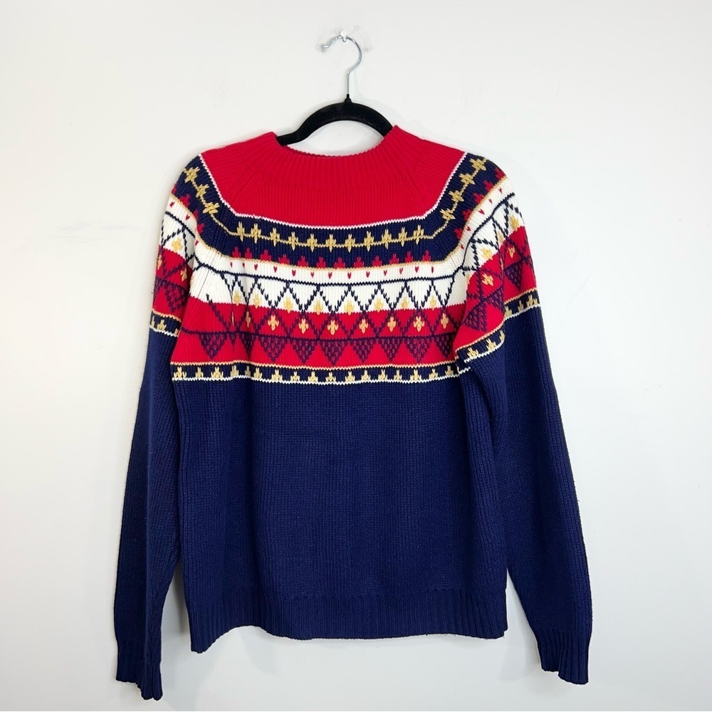 Vintage 80s 90s red white blue fair isle knit ski sweater M - Picture 4 of 10